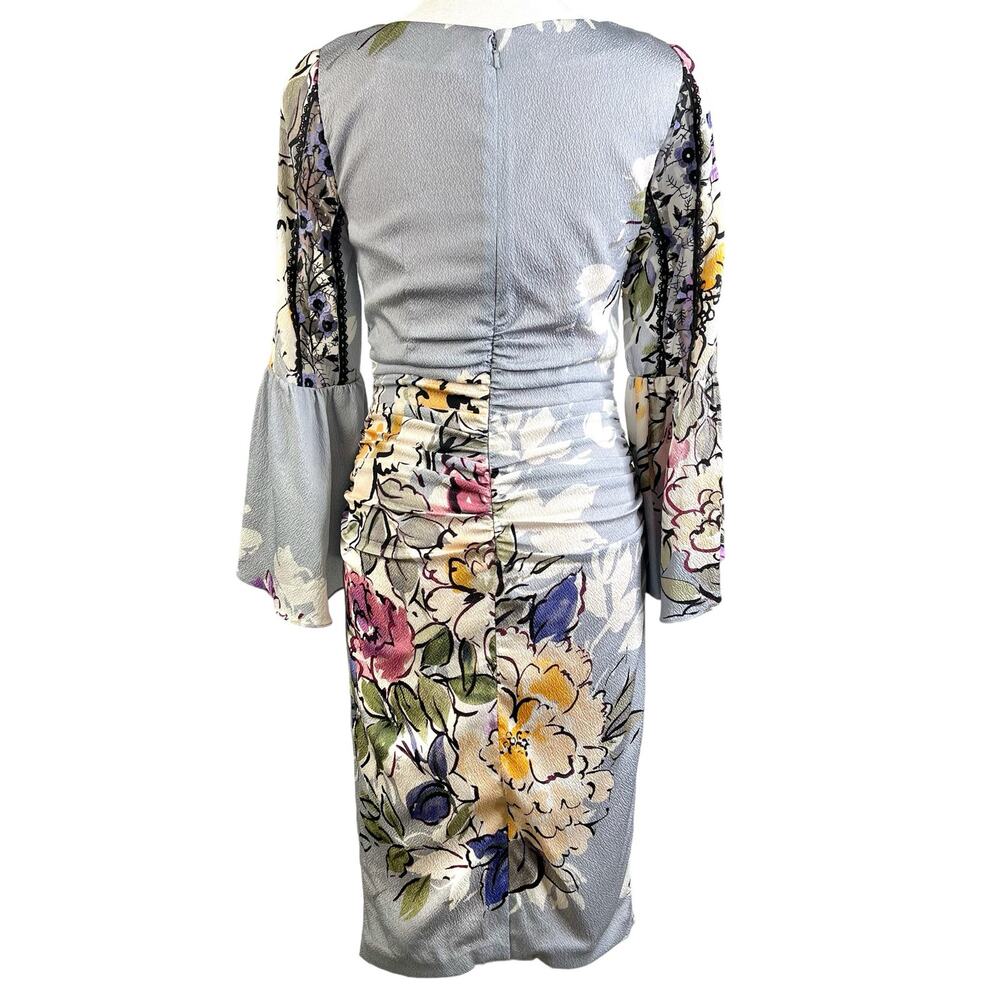 Tracy Reese Womens Size 0 Floral Lace 3/4 Sleeve Ruched Sheath Dress Grey Violet - Picture 13 of 16